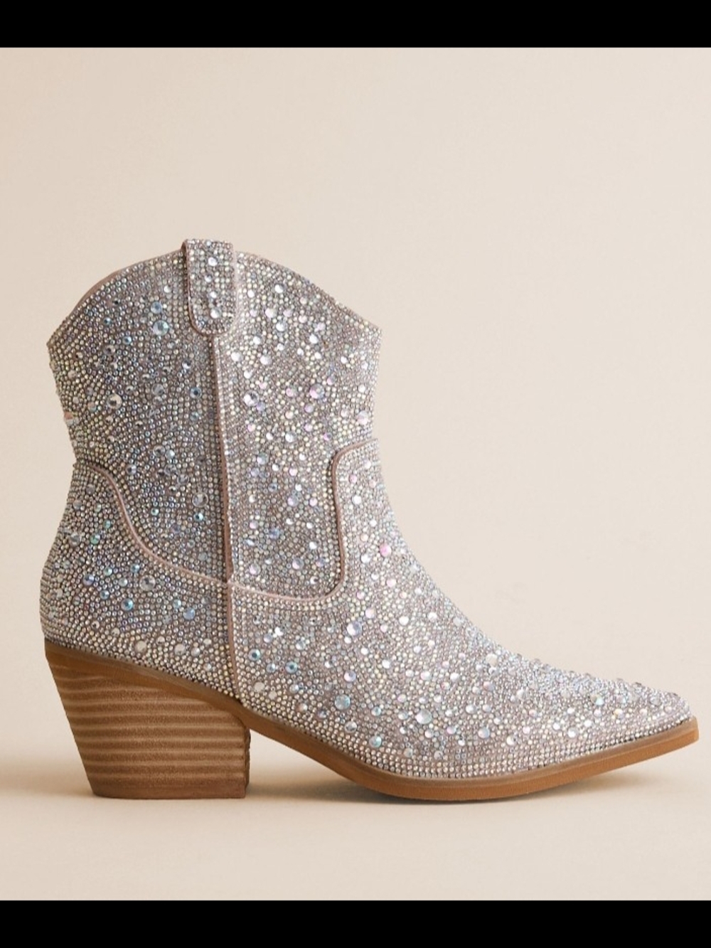 Rhinestone Embellished Silver Western Ankle Bootie